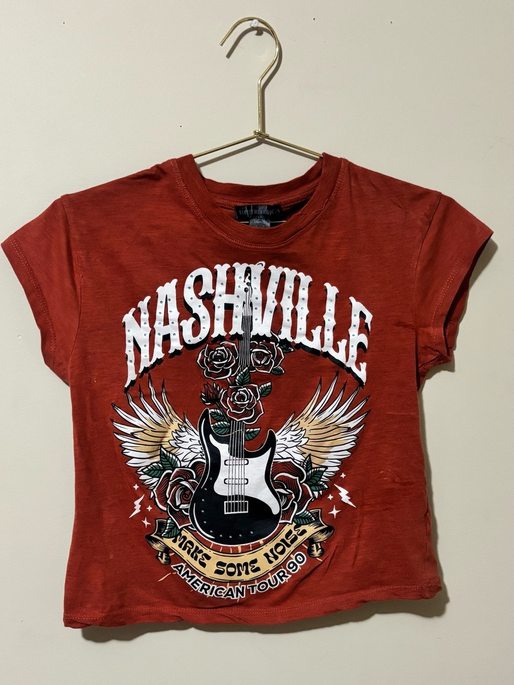 ✨ 🎸 Nashville "Make Some Noise" Graphic Crop Tee 🌹 ✨- Rusty Orange/Red Size S